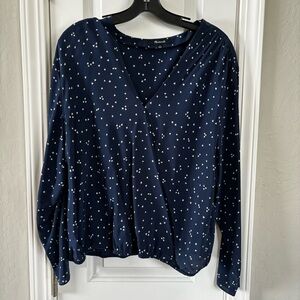 MADEWELL heart print silk top, v-neck, faux wrap, long sleeve